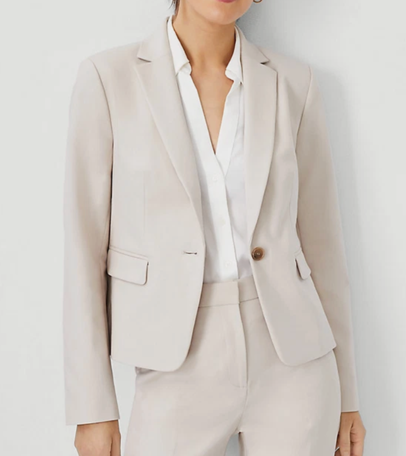 Ann Taylor Porcelain One Button Blazer Jacket In Stretch Cotton Sz 2